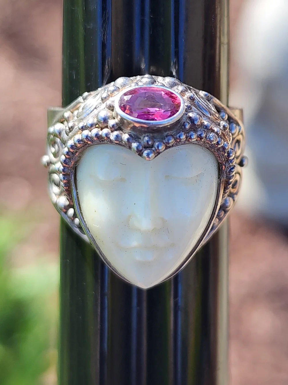 Sajen Sterling Silver Heart-Face Ring with Pink Gem Accent